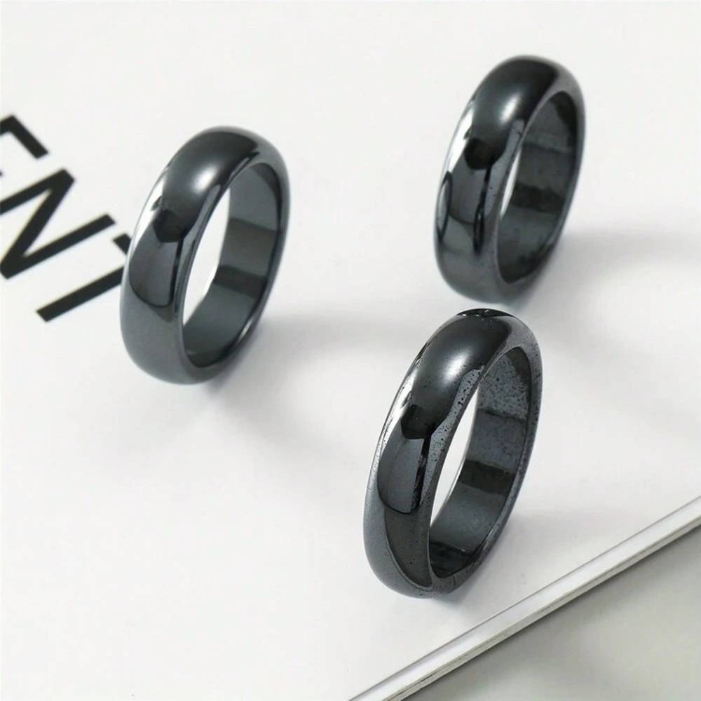Black Hematite Stone Ring Non Magnetic Men Women Unisex Absorbs Negativity - Picture 2 of 4